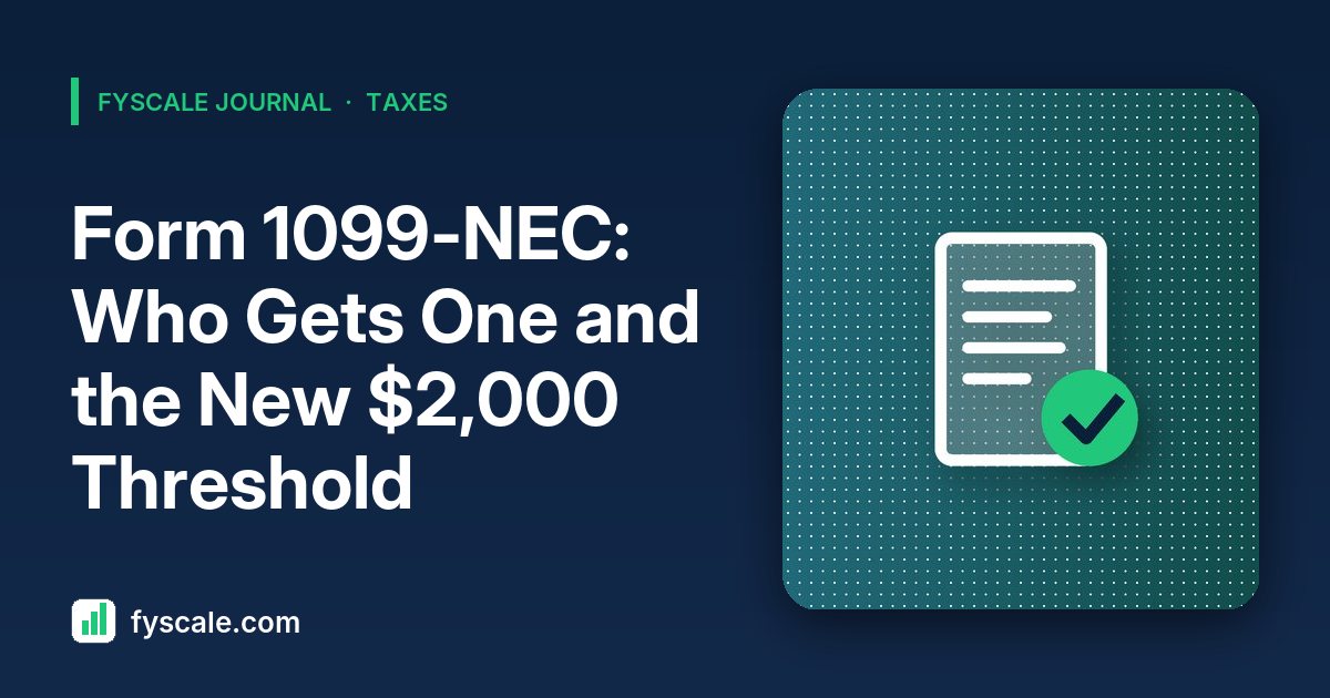 Contractor payment log on a desk next to a blank Form 1099-NEC, illustrating the 1099-NEC threshold 2026 change from $600 to $2,000