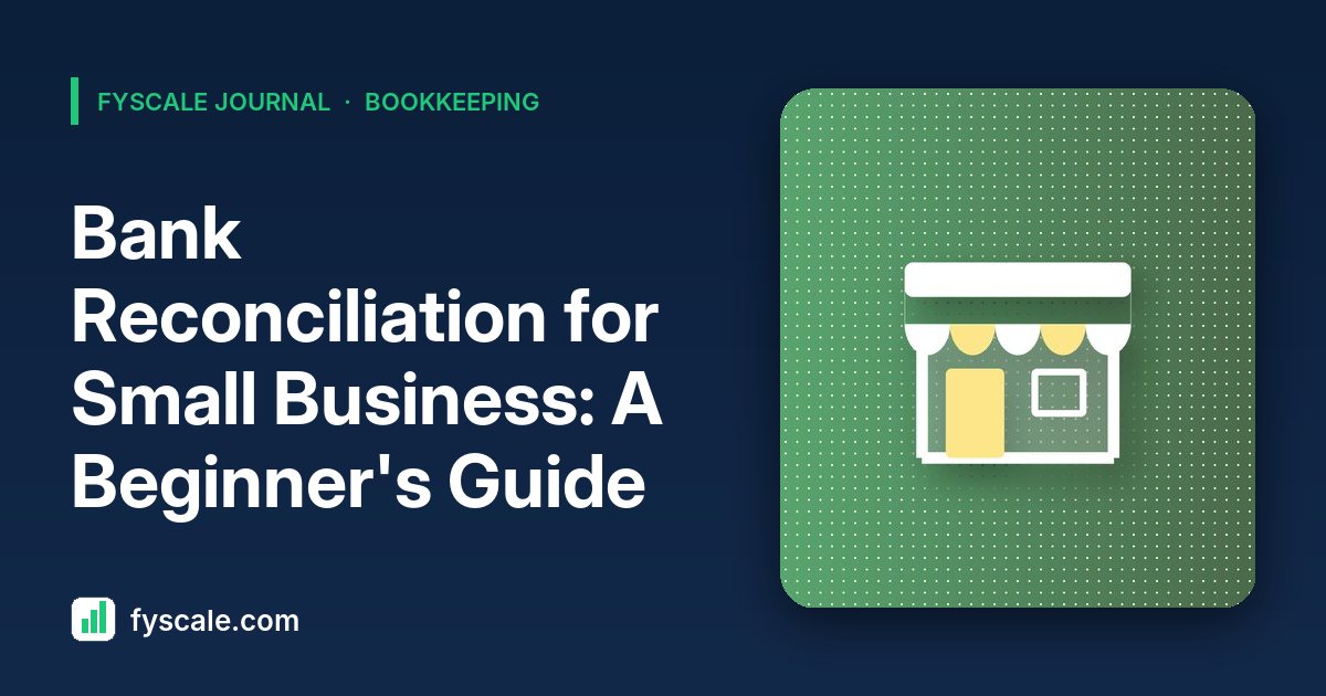 Bank reconciliation for small business: a bank statement next to a spreadsheet ledger with matched transactions checked off