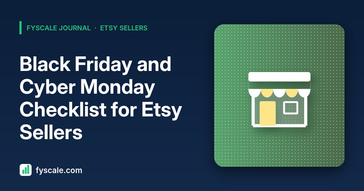 Black Friday checklist for Etsy sellers with sale dates, inventory counts and discount math on a desk planner