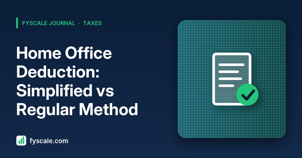 Spare-room home office with a measuring tape and calculator comparing the home office deduction simplified method with the regular method