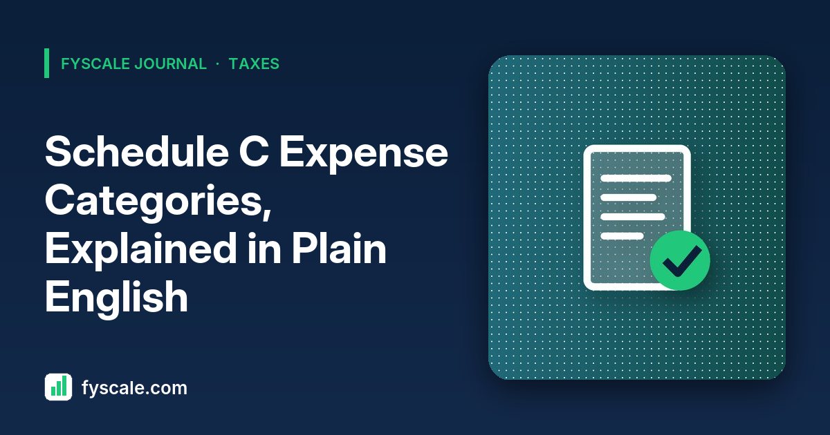 Schedule C expense categories cover with a business expense tracker dashboard