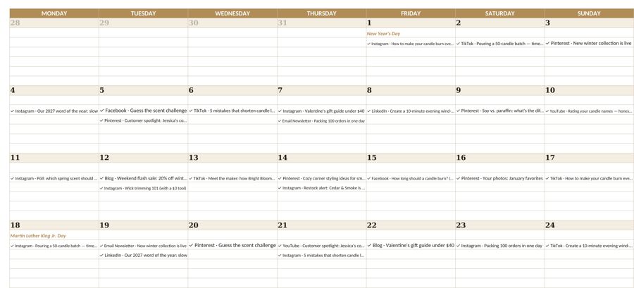 Social Media Content Planner spreadsheet dashboard