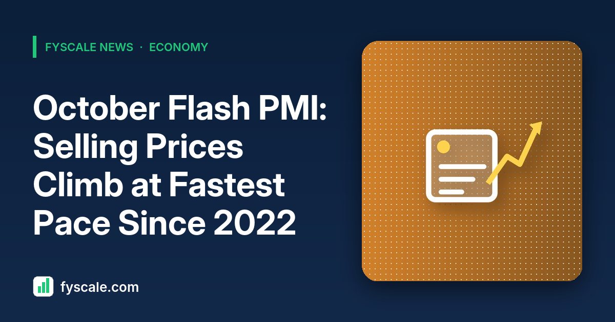 Price tags and a rising chart illustrating the October 2026 flash PMI showing US selling prices climbing at the fastest pace since 2022